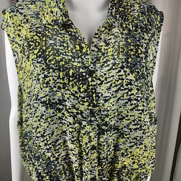 MSK Womens Yellow Green Black Sleeveless Geometric Chiffon Lined Dress Size 18W - Picture 2 of 11
